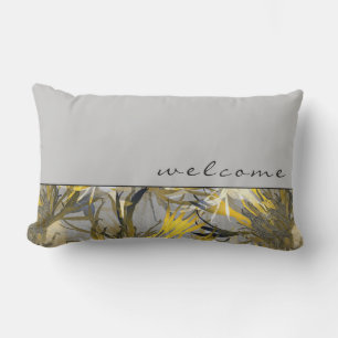 Welcome   Gray Elegant Artistic Floral Lumbar Cushion