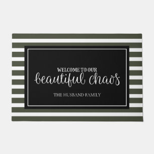 Welcome Green and White Personalised Family Name  Doormat