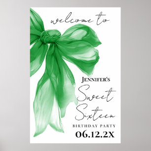 Welcome Green Bow Coquette Script Sweet 16  Poster