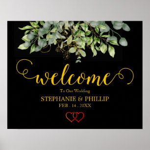 Welcome Green Eucalyptus Foliage Wedding black Poster