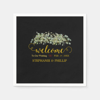 Welcome Green Eucalyptus Foliage Wedding  Napkin