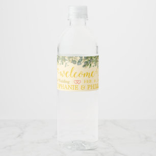 Welcome Green Eucalyptus Foliage Wedding Water Bot Bottle Label