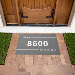 Welcome Grey and White Street Address Template Doormat