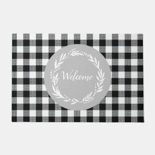 Welcome Grey Buffalo Check Pattern Autumn Doormat