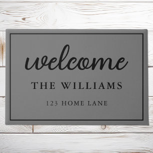 Welcome Grey Family Name Personalised Doormat