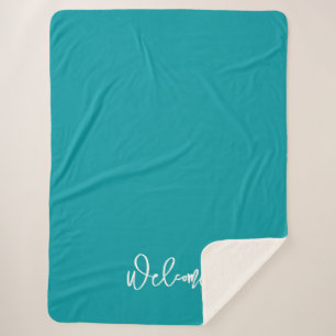 Welcome Guest Blue Green Sherpa Blanket