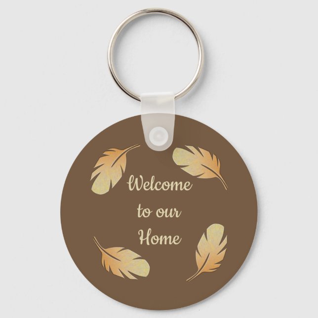 Welcome Guest Vacation House Access Key Feather Ring (Front)