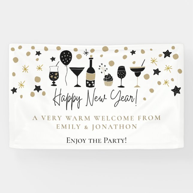 Welcome Guests New Year Party Names Cocktails Banner (Horizontal)