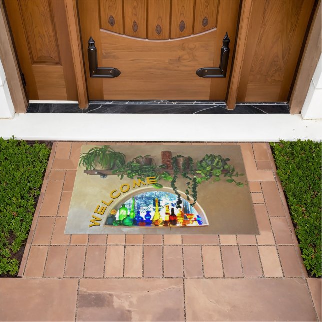 WELCOME Half Moon Window With Green Plants Doormat (Outdoor)