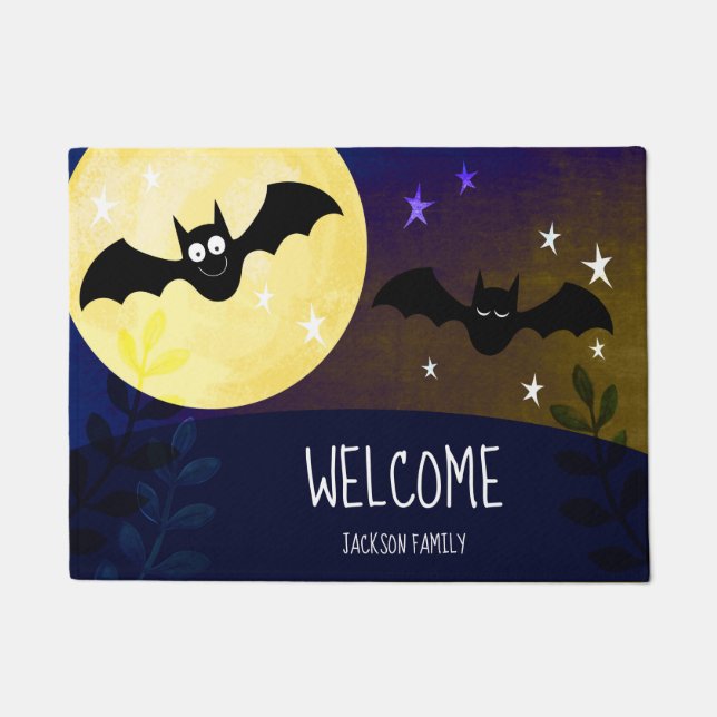 Welcome Halloween Bats Custom Doormat (Front)
