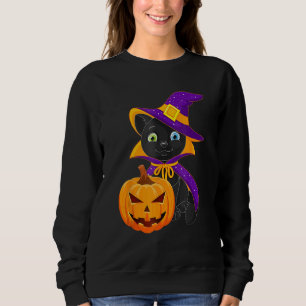 Welcome Happy Hat Cat Halloween 2023 Devil Face Pu Sweatshirt