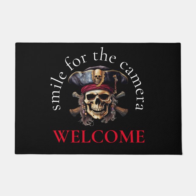 Welcome Happy Pirate Skull Doormat (Front)