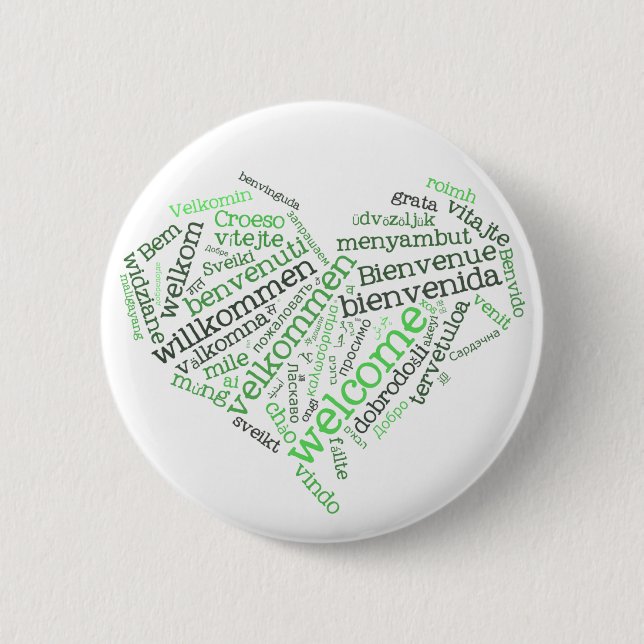 Welcome Heart (many languages) Button (Front)