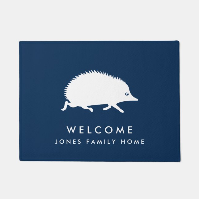Welcome Hedgehog Custom Family Name Doormat (Front)