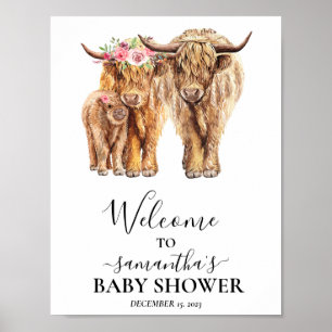 Welcome Highland Cow Couples Baby Shower Poster