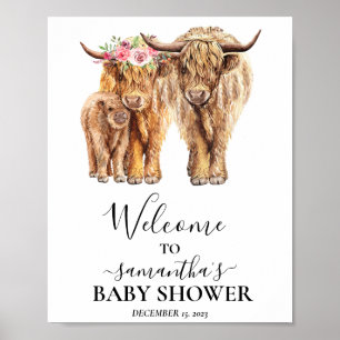 Welcome Highland Cow Couples Baby Shower Poster