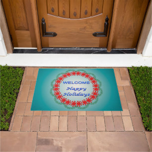 Welcome Holiday Abstract Wreath Doormat