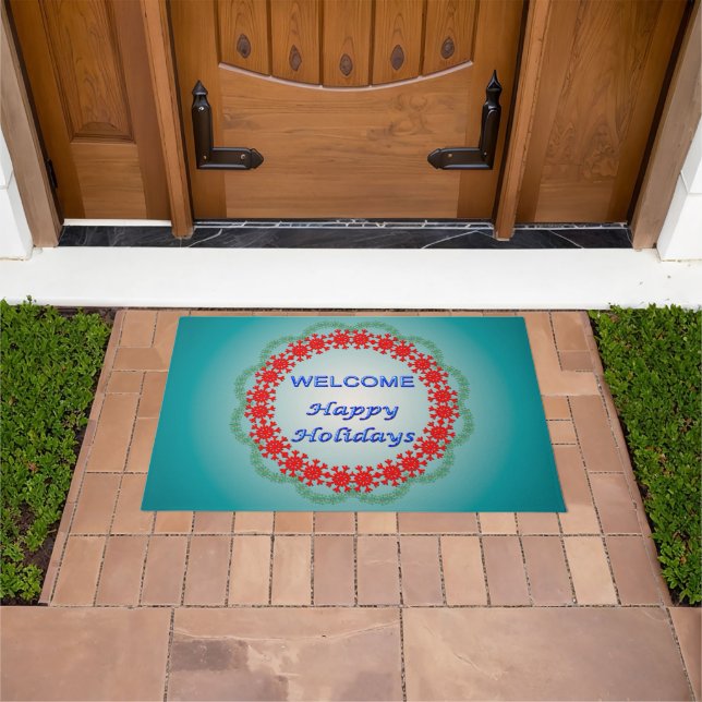 Welcome Holiday Abstract Wreath Doormat (Outdoor)