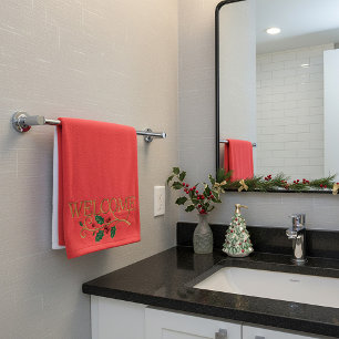 Welcome holly christmas guest bath hand towel