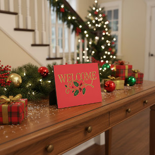 Welcome holly christmas guest plaque