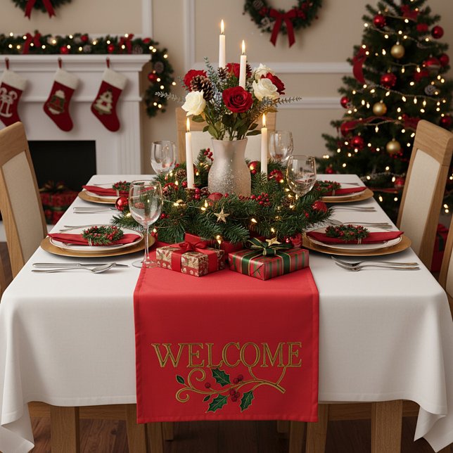 Welcome holly christmas guest  short table runner (Creator Uploaded)