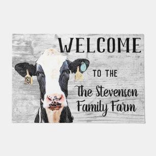 Welcome Holstein Cow Dairy Farm Custom Animal Doormat