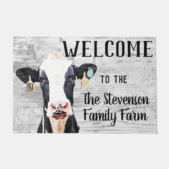 Welcome Holstein Cow Dairy Farm Custom Animal Doormat (Front)