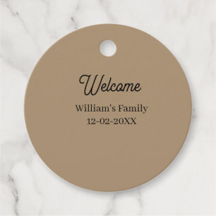 Welcome home add family name house inauguration favour tags