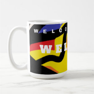 WELCOME HOME ART PATTERNS ON BLACK COFFEE MUG