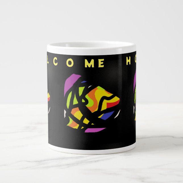 WELCOME HOME ART PATTERNS ON BLACK LARGE COFFEE MUG (Front)