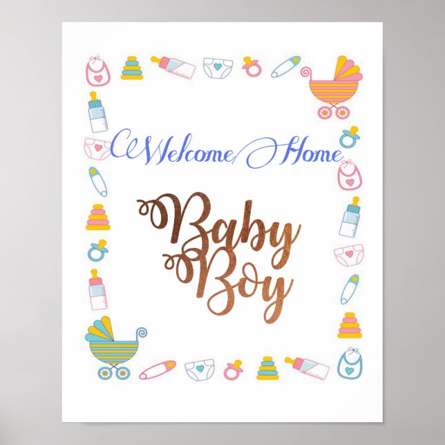 Welcome Home Baby Boy with Copper foil font Poster (Front)