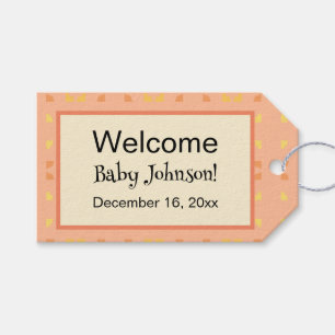Welcome Home Baby Peach Yellow Geometric Pattern Gift Tags