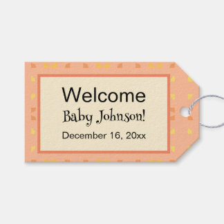 Welcome Home Baby Peach Yellow Geometric Pattern Gift Tags