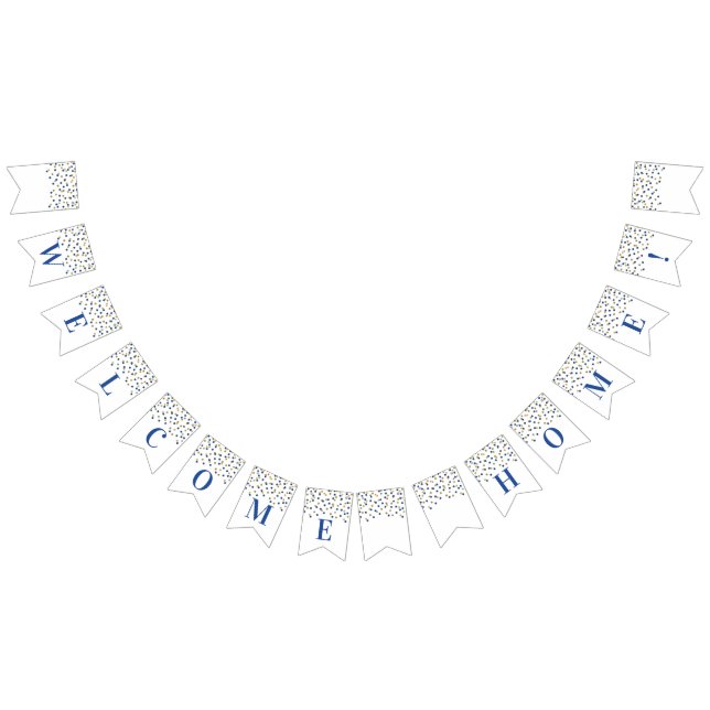 Welcome Home Banner Blue Gold Confetti (All)