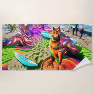 Welcome Home Beach Family German Shepherd Dog Towel
