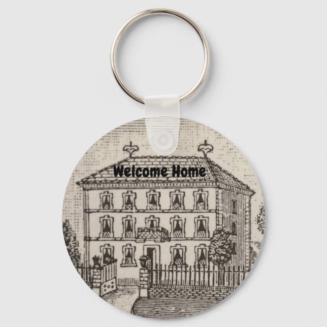Welcome Home Black White House Seller Realtor Key Ring (Front)