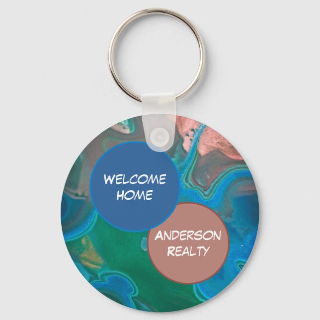 Welcome Home Blue Gemstone Realty Business Promo Key Ring (Front)