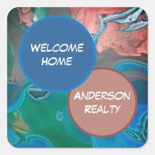 Welcome Home Blue Gemstone Realty Business Promo Square Sticker