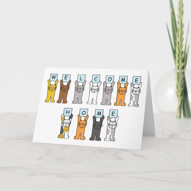 Welcome Home Cartoon Cats Card (Front)