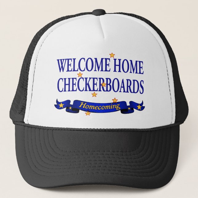 Welcome Home Checkerboards Trucker Hat (Front)