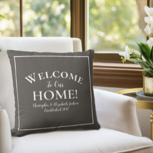 Welcome Home Custom Brown White Chic Calligraphy Cushion