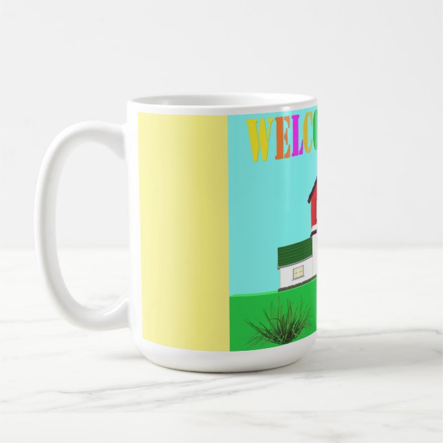Welcome home cute house brite colours coffee mug (Left)