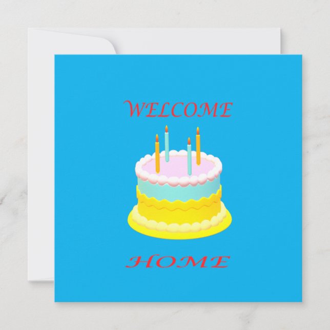 Welcome home deep marine blue with a cake          (Front)