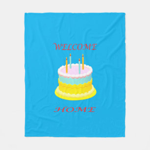 Welcome home deep marine blue with a cake baby bla fleece blanket