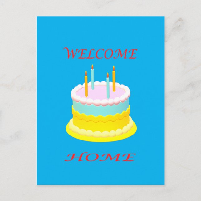 Welcome home deep marine blue with a cake          postcard (Front)