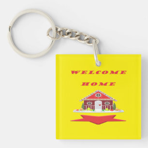 WELCOME HOME DESIGN BRIGHT RED AND HAPPY KEY RING