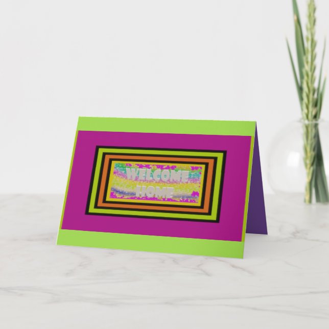 welcome home design purple green red bordered    card (Front)