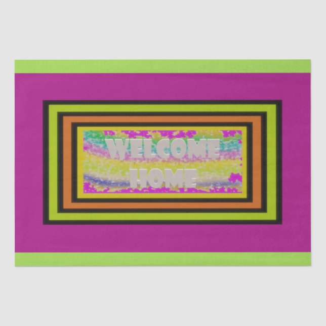 welcome home design purple green red bordered  lat tissue paper (Front)
