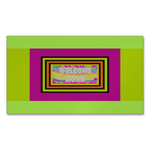 welcome home design purple green red bordered      	Magnetic business card