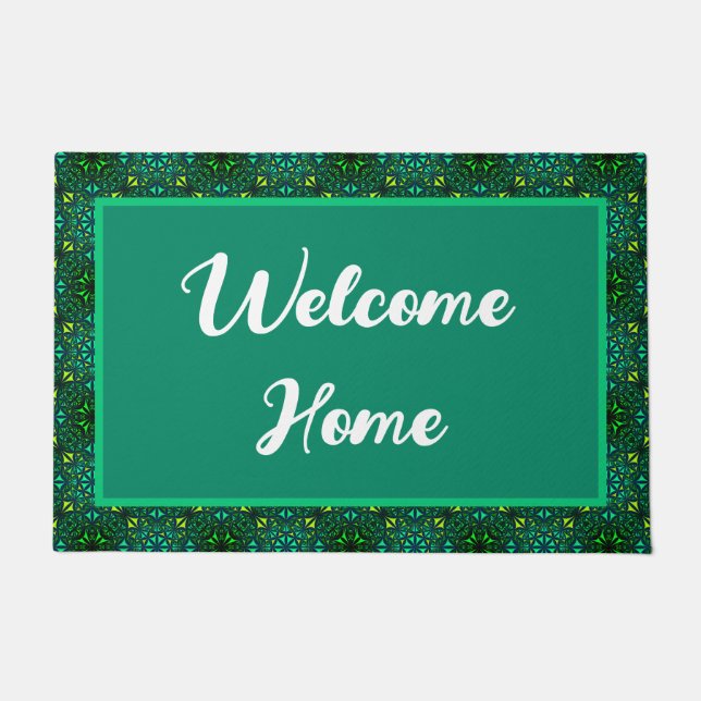 Welcome Home Emerald Green Pattern Doormat (Front)